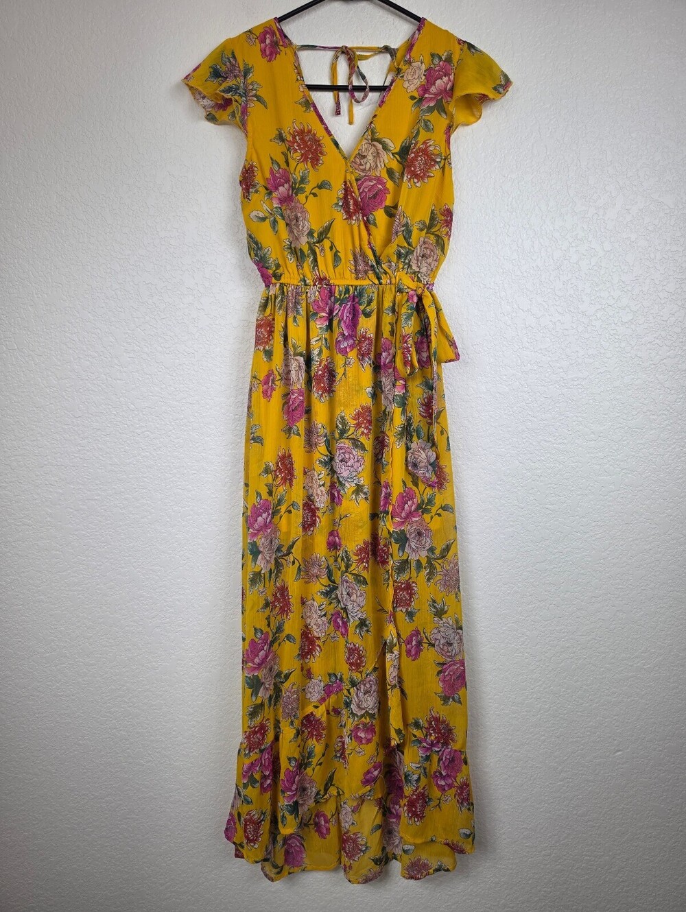 Anthropologie Band of Gypsies Yellow Floral Wrap Maxi Dress